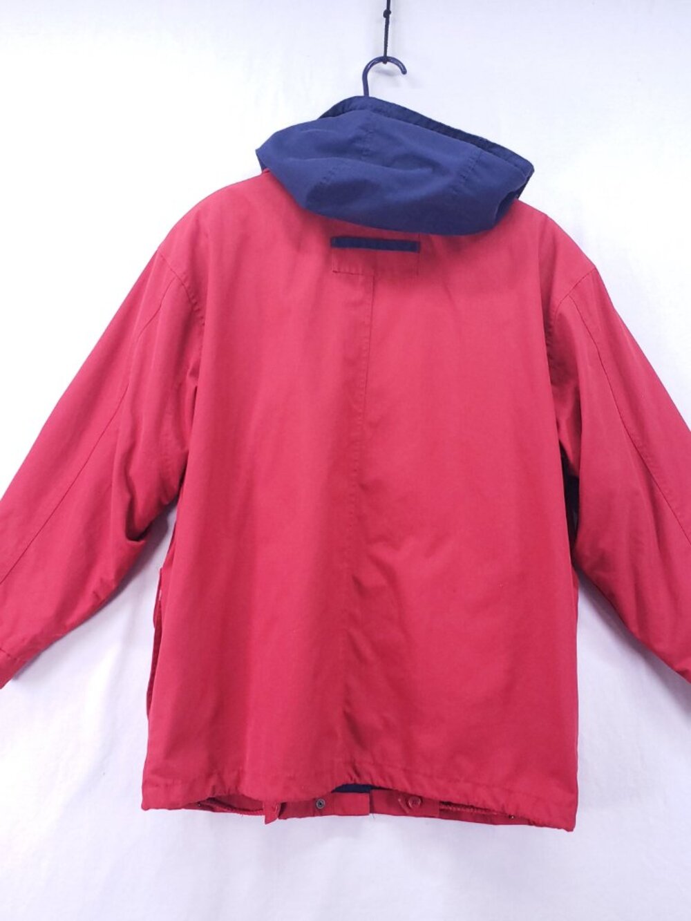 London Fog Women’s Parka Rain Coat Size 10 Red Full Zip Blue Hood Short Length - Picture 15 of 15